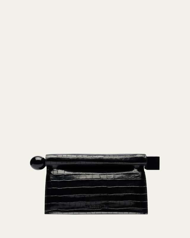 La Pochette Rond Croc-Embossed Clutch Bag
